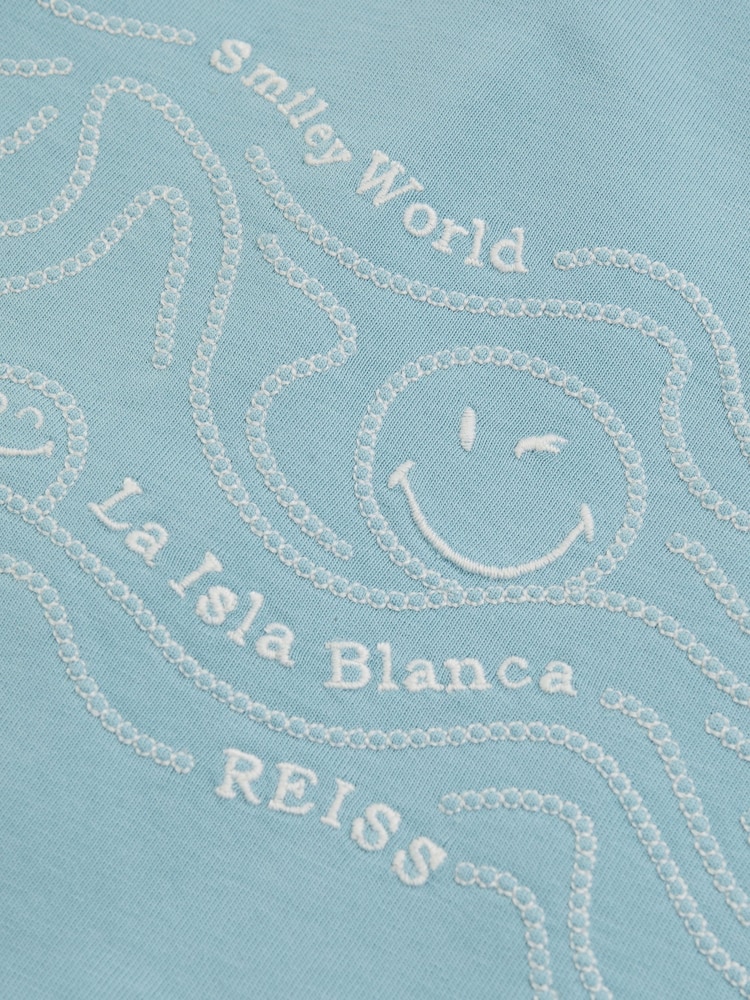 Reiss Sky Blue Sol 9-13 yrs Smiley World Embroidered Shirt - Image 5 of 5