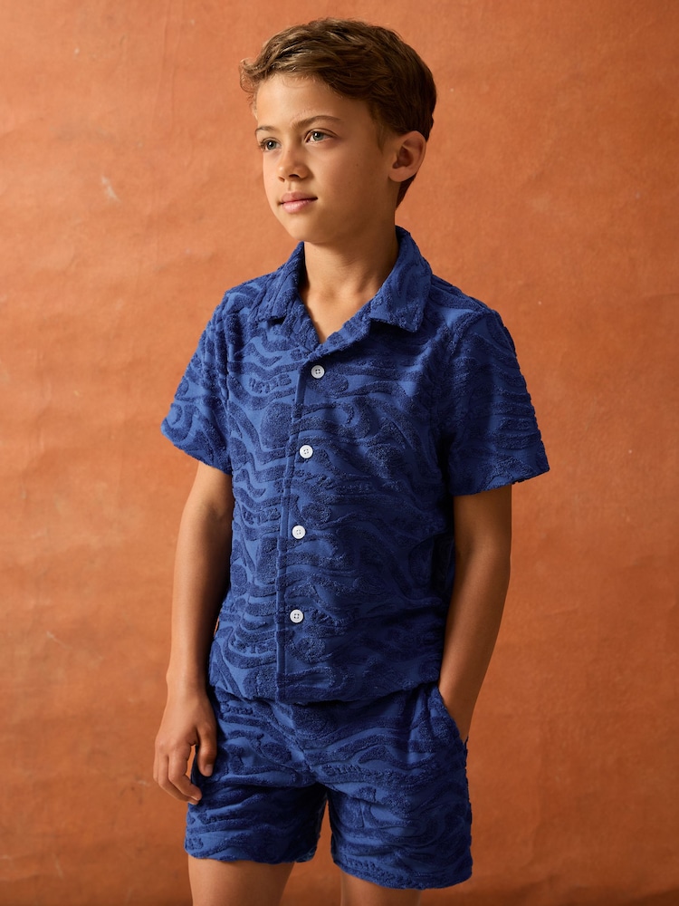 Reiss Bright Blue Emil 13-14 yrs SmileyWorld Wave Texture Shirt - Image 2 of 4