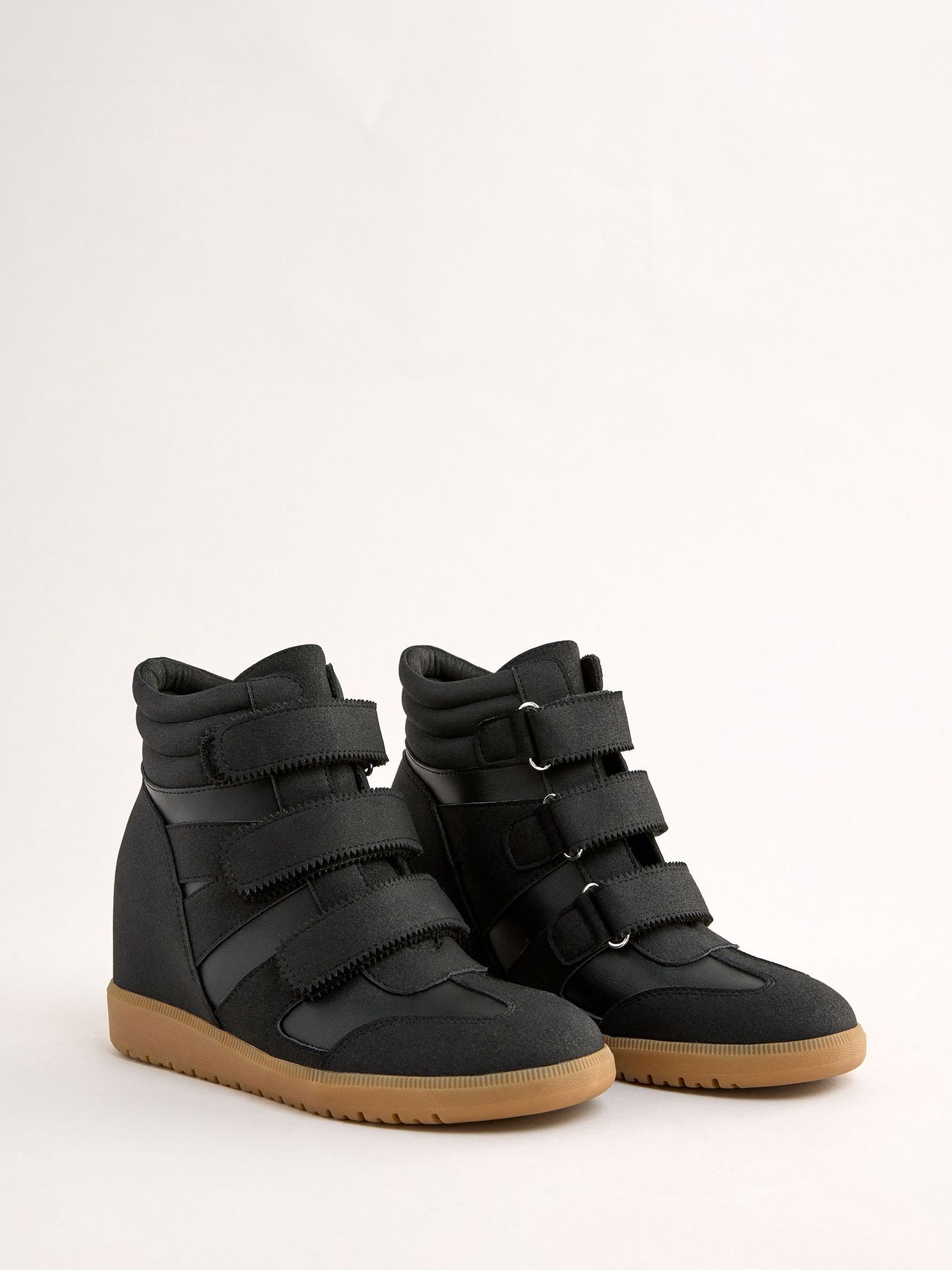 Buy Friends Like These Black Faux Leather Velcro High Top Wedge