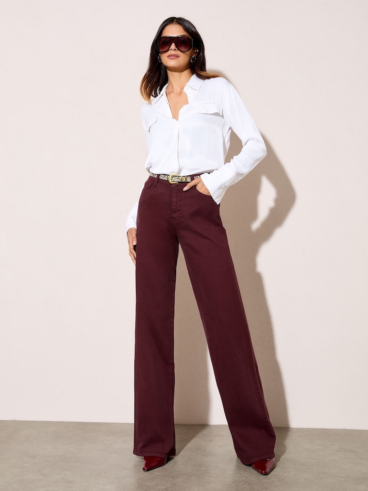 Friends Like These X Lucy Mecklenburgh Burgundy Red Everyday Wide Leg Jeans - Image 1 of 4 Friends Like These X Lucy Mecklenburgh Burgundy Red Everyday Wide Leg Jeans - Image 1 of 4