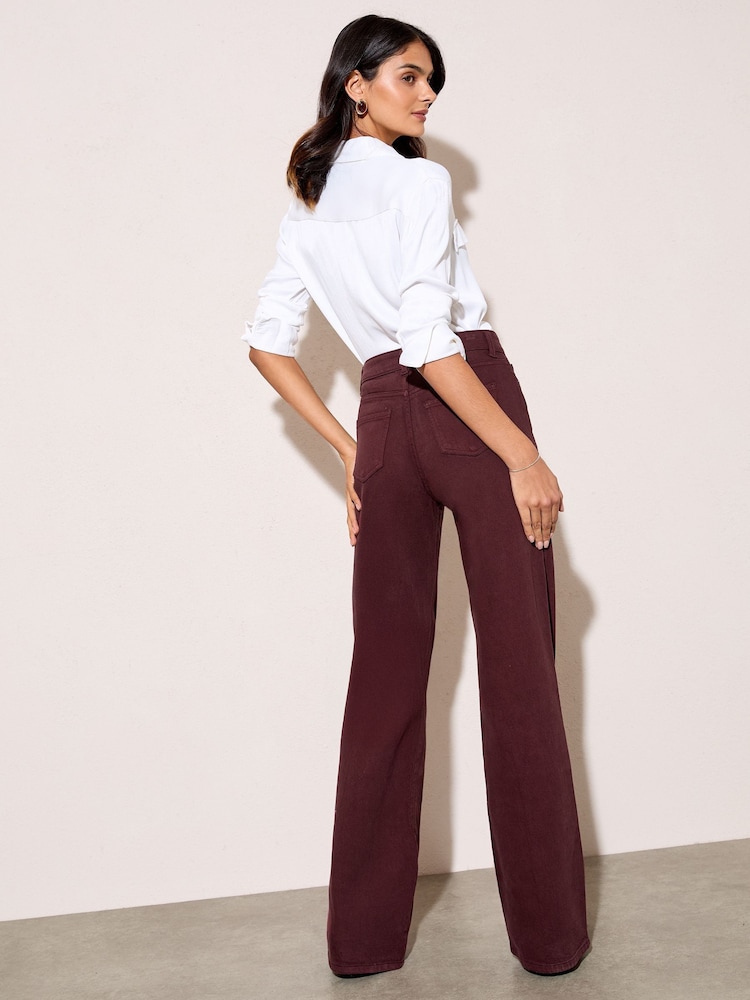 Friends Like These X Lucy Mecklenburgh Burgundy Red Everyday Wide Leg Jeans - Image 4 of 4