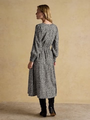 Joules Adele Black V-Neck Elbow Length Sleeve Midi Dress - Image 2 of 7