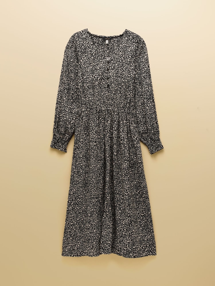 Joules Adele Black V-Neck Long Sleeve Midi Dress - Image 8 of 8 Joules Adele Black V-Neck Long Sleeve Midi Dress - Image 8 of 8
