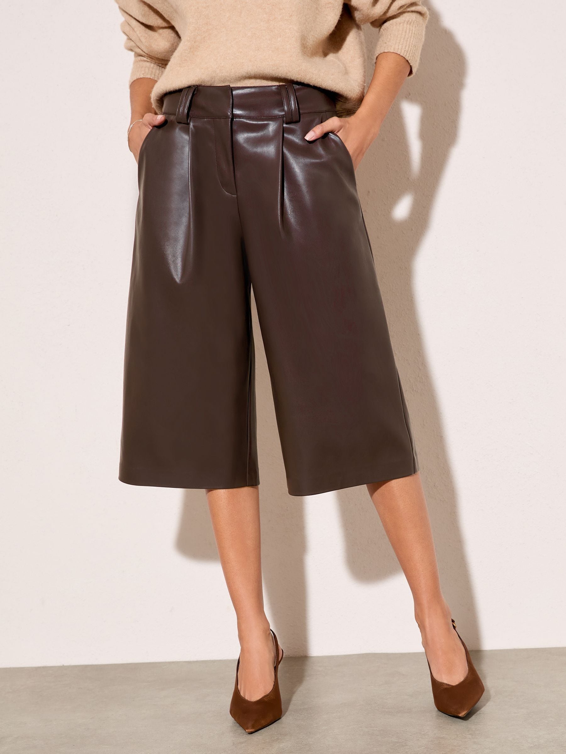 Buy Friends Like These Chocolate Brown Faux Leather Culottes from