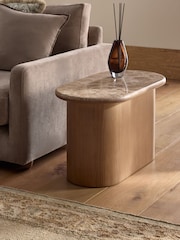 Natural N. Premium Aviano Oak Veneer Marble Sofa Side Table - Image 1 of 8