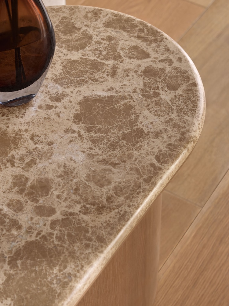 Natural N. Premium Aviano Oak Veneer Marble Sofa Side Table - Image 2 of 8 Natural N. Premium Aviano Oak Veneer Marble Sofa Side Table - Image 2 of 8