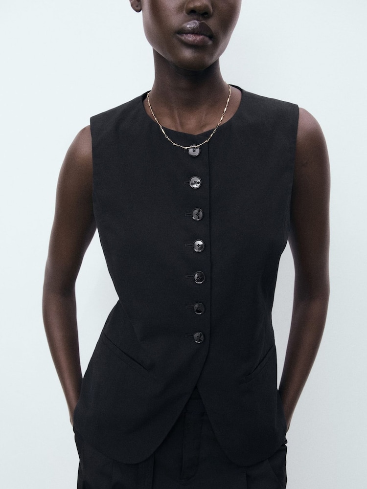 Mango Black Buttoned Waistcoat - Image 1 of 5