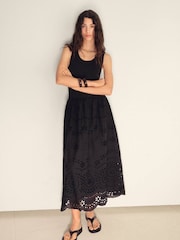 Mango Black 2 In 1 Embroidered Jersey Maxi Dress - Image 1 of 6
