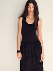 Mango Black 2 In 1 Embroidered Jersey Maxi Dress - Image 2 of 6