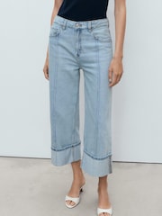 Mango Blue Gala Wide Leg Crop Jeans - Image 1 of 5