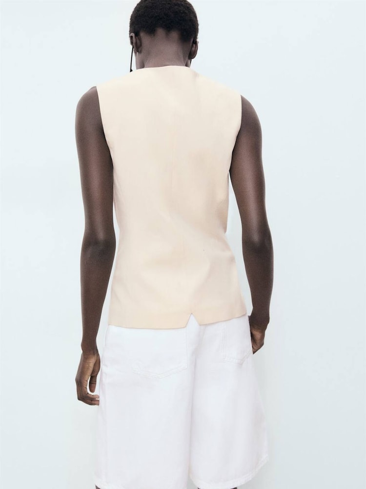 Mango Natural Buttoned Waistcoat - Image 2 of 6 Mango Natural Buttoned Waistcoat - Image 2 of 6
