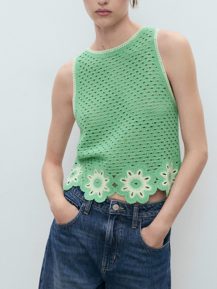Mango Green Crochet Vest Top - Image 1 of 6 Mango Green Crochet Vest Top - Image 1 of 6