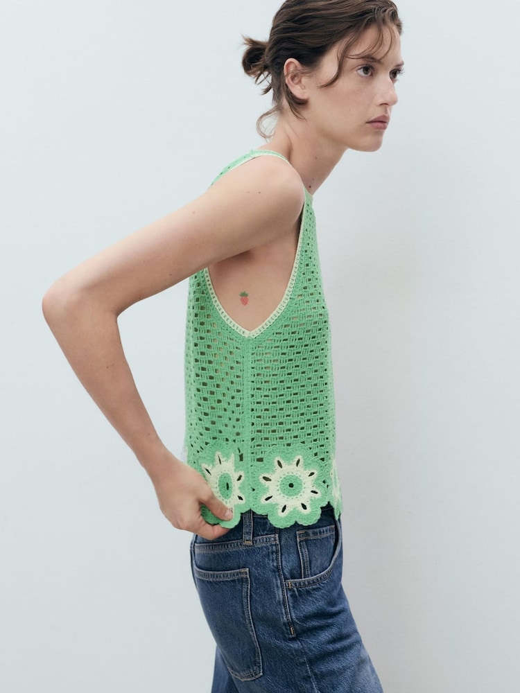 Mango Green Crochet Vest Top - Image 2 of 6 Mango Green Crochet Vest Top - Image 2 of 6