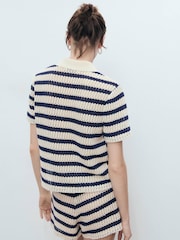 Mango Blue Crochet Short Sleeve Shirt - Image 2 of 5