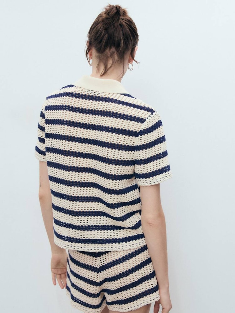 Mango Blue Crochet Short Sleeve Shirt - Image 2 of 5 Mango Blue Crochet Short Sleeve Shirt - Image 2 of 5