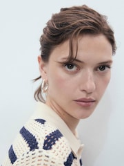Mango Blue Crochet Short Sleeve Shirt - Image 3 of 5