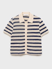 Mango Blue Crochet Short Sleeve Shirt - Image 5 of 5
