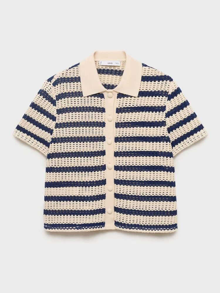 Mango Blue Crochet Short Sleeve Shirt - Image 5 of 5 Mango Blue Crochet Short Sleeve Shirt - Image 5 of 5