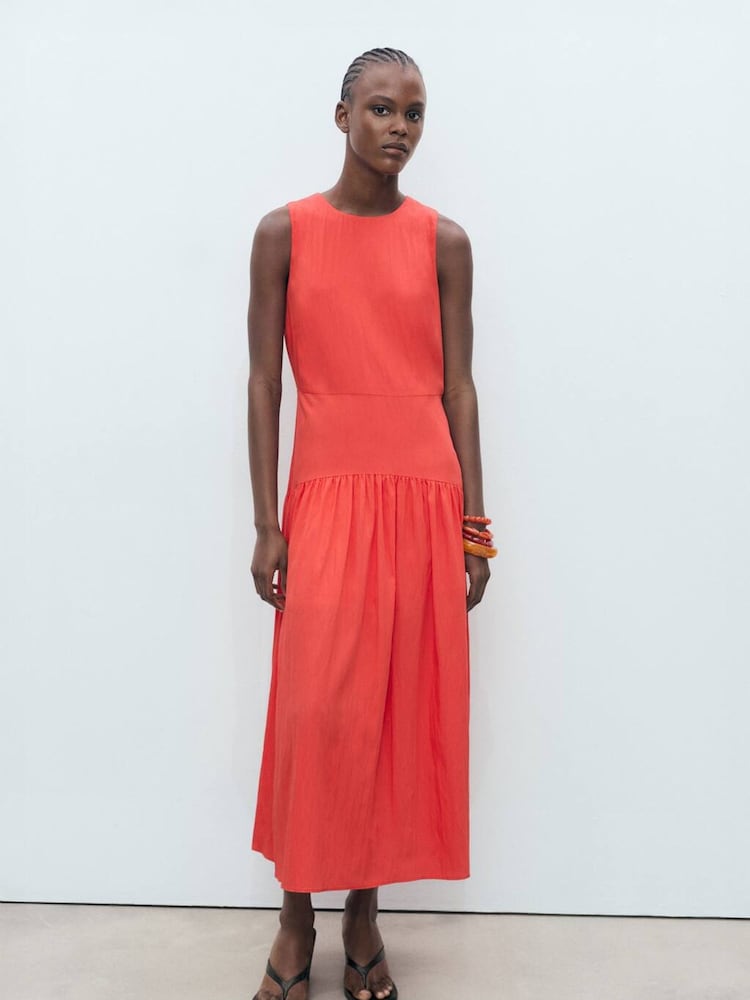 Mango Red Sleeveless A-Line Midi Dress - Image 1 of 6 Mango Red Sleeveless A-Line Midi Dress - Image 1 of 6