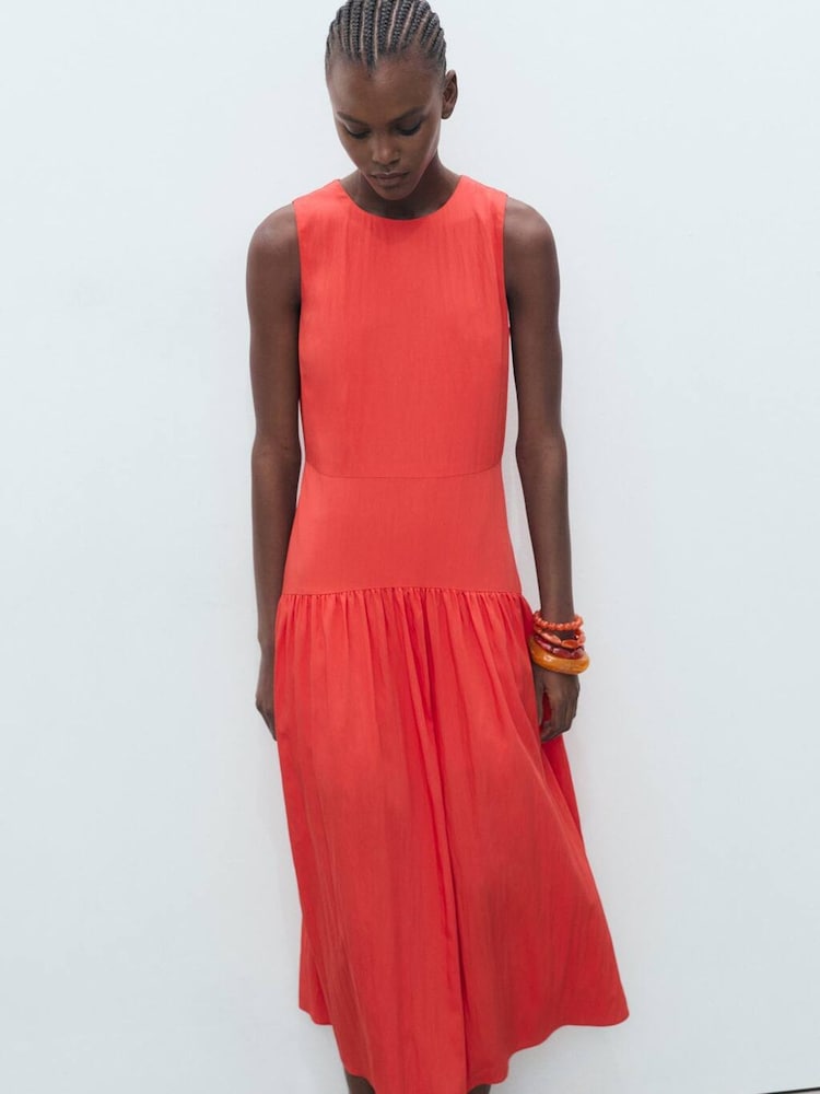 Mango Red Sleeveless A-Line Midi Dress - Image 2 of 6 Mango Red Sleeveless A-Line Midi Dress - Image 2 of 6