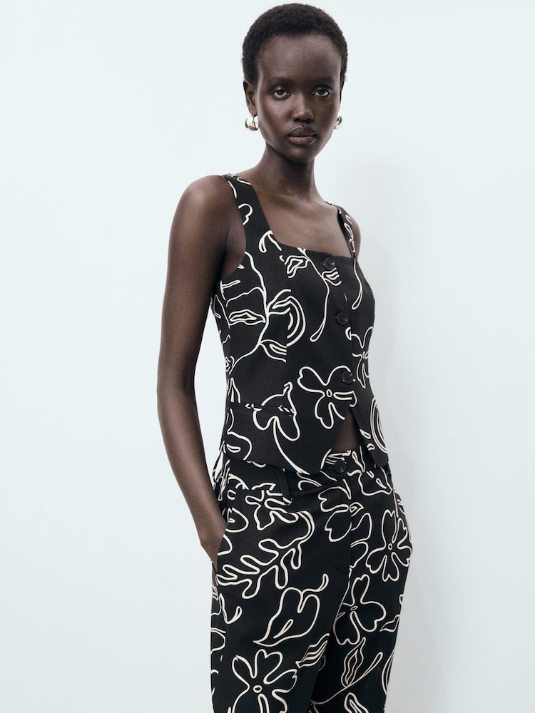Mango Black Printed Waistcoat - Image 1 of 5