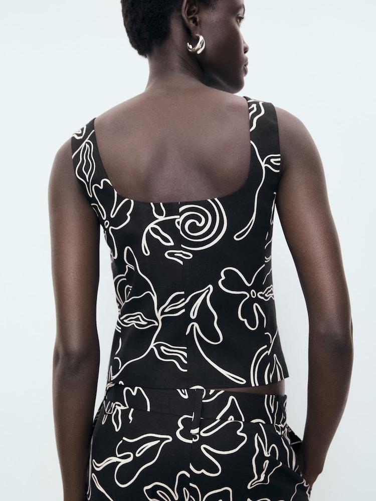 Mango Black Printed Waistcoat - Image 2 of 5 Mango Black Printed Waistcoat - Image 2 of 5