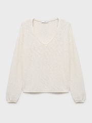 Mango White V-Neck Lightweight Jumper - Image 1 of 2