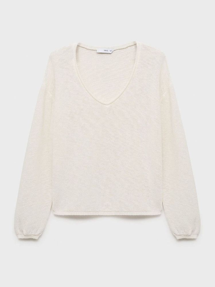 Mango White V-Neck Lightweight Jumper - Image 1 of 2