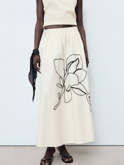 Mango Cream Flower Design A-Line Maxi Skirt - Image 1 of 6
