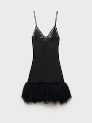 Mango Black Crochet Ruffle Hem Mini Dress - Image 1 of 5