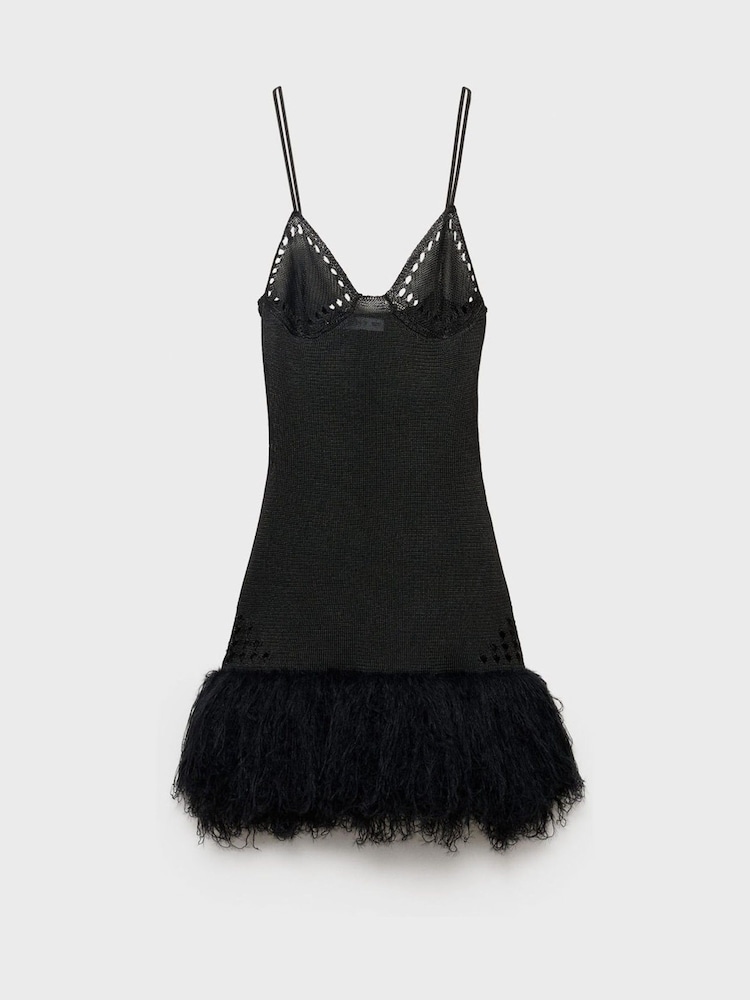 Mango Black Crochet Ruffle Hem Mini Dress - Image 1 of 5