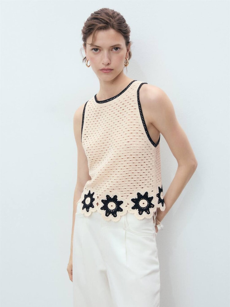 Mango Cream Crochet Vest Top - Image 1 of 5 Mango Cream Crochet Vest Top - Image 1 of 5