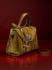 Lipsy Olive Green Velvet Mini Top Handle Tote Bag - Image 4 of 6