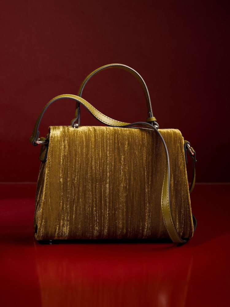 Lipsy Olive Green Velvet Mini Top Handle Tote Bag - Image 6 of 6