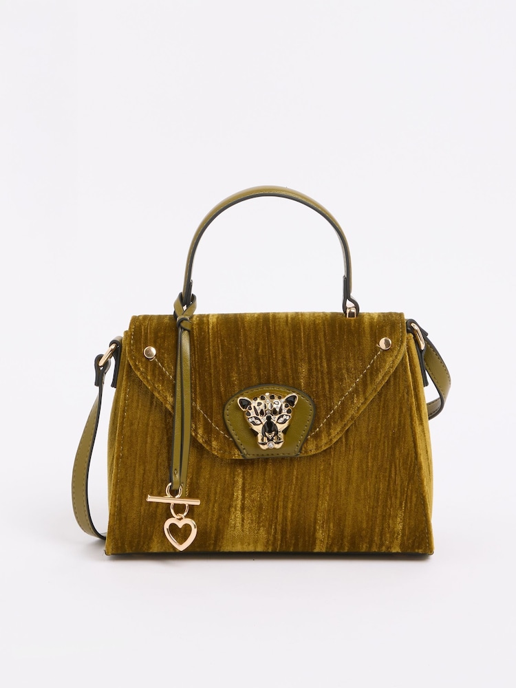 Lipsy Olive Green Velvet Mini Top Handle Tote Bag - Image 7 of 7 Lipsy Olive Green Velvet Mini Top Handle Tote Bag - Image 7 of 7