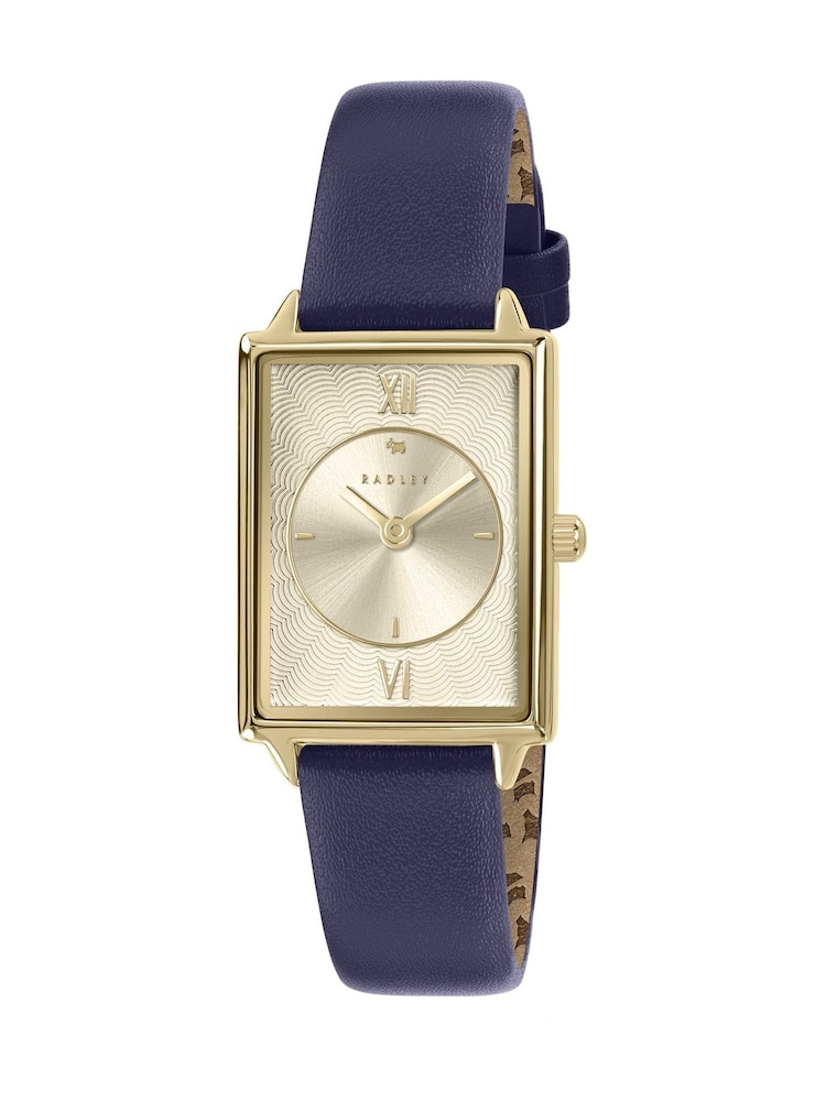 Radley Gold Tone Rectangular 24mm Ink Leather Strap Watch - Image 1 of 4