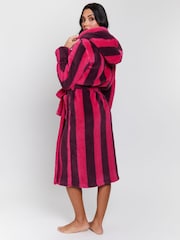 Loungeable Purple Chunky Sherpa Stripe Maxi Hooded Dressing Gown - Image 3 of 5