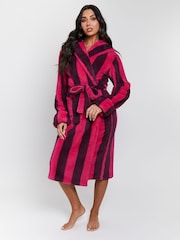 Loungeable Purple Chunky Sherpa Stripe Maxi Hooded Dressing Gown - Image 4 of 5