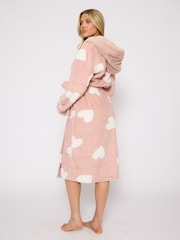 Loungeable Pink Jaquard Heart Midi Hooded Dressing Gown - Image 2 of 6