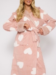 Loungeable Pink Jaquard Heart Midi Hooded Dressing Gown - Image 3 of 6