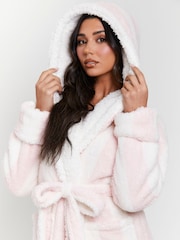 Loungeable Pink Chunky Sherpa Stripe Maxi Hooded Dressing Gown - Image 5 of 6