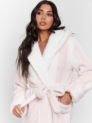 Loungeable Pink Chunky Sherpa Stripe Maxi Hooded Dressing Gown - Image 6 of 6
