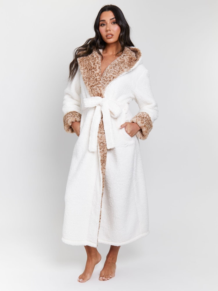 Loungeable Animal Print Leopard Print Faux Fur Trim Maxi Dressing Gown - Image 1 of 6 Loungeable Animal Print Leopard Print Faux Fur Trim Maxi Dressing Gown - Image 1 of 6
