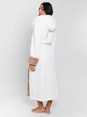 Loungeable Animal Print Leopard Print Faux Fur Trim Maxi Dressing Gown - Image 2 of 6