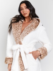 Loungeable Animal Print Leopard Print Faux Fur Trim Maxi Dressing Gown - Image 3 of 6