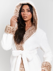Loungeable Animal Print Leopard Print Faux Fur Trim Maxi Dressing Gown - Image 4 of 6