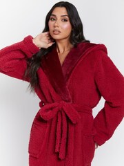 Loungeable Red Sherpa Maxi Dressing Gown with Luxury Fleece Lined Hood - Image 4 of 5
