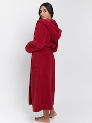 Loungeable Red Sherpa Maxi Dressing Gown with Luxury Fleece Lined Hood - Image 5 of 5