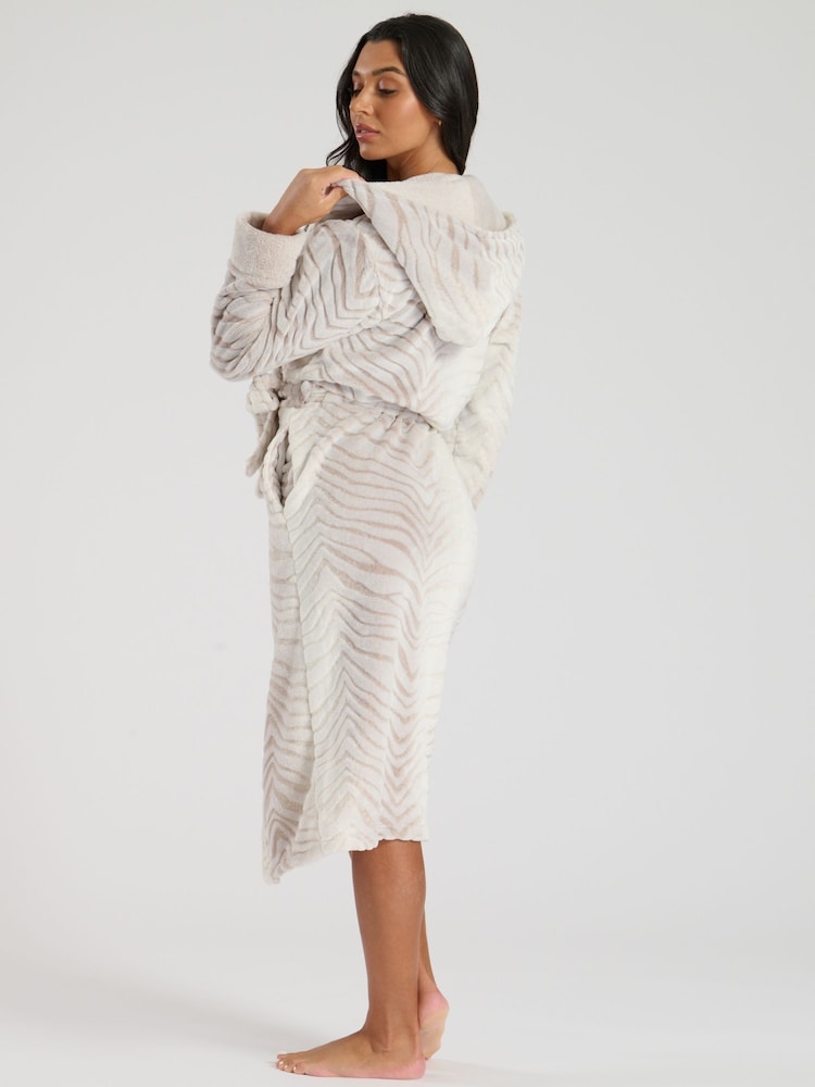 Loungeable Brown Ombre Tiger Midi Hooded Dressing Gown - Image 2 of 5
