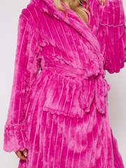 Loungeable Pink Plush Ridged Fleece Midi Hooded Dressing Gown - Image 5 of 6